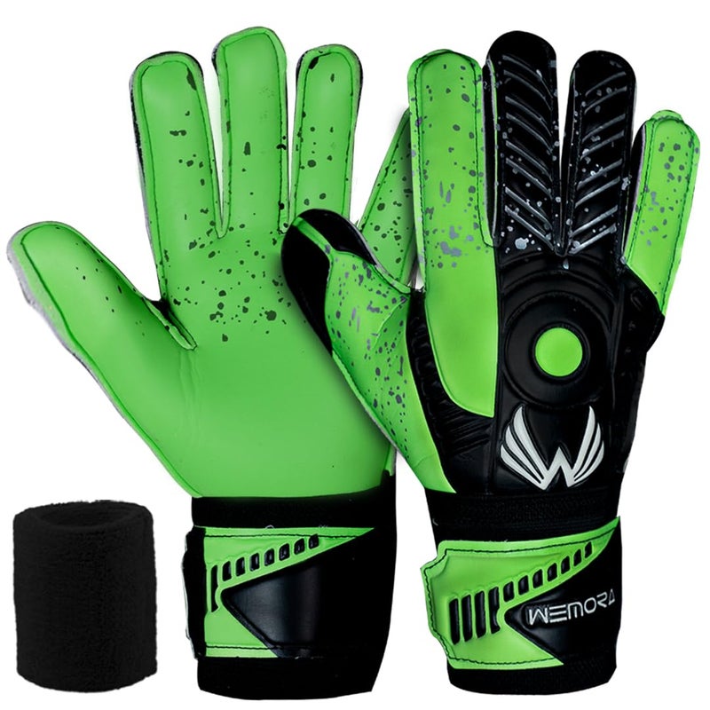 WEMORA Soccer Goalie Gloves Fingersave for Kids Youth Adults with 7.5MM Strong Grip Palm Flexible Finger Spines Goalkeeper Gloves (Green, Size 7 Suitable for Size S-M Adult, Ambidextrous) - Image 1