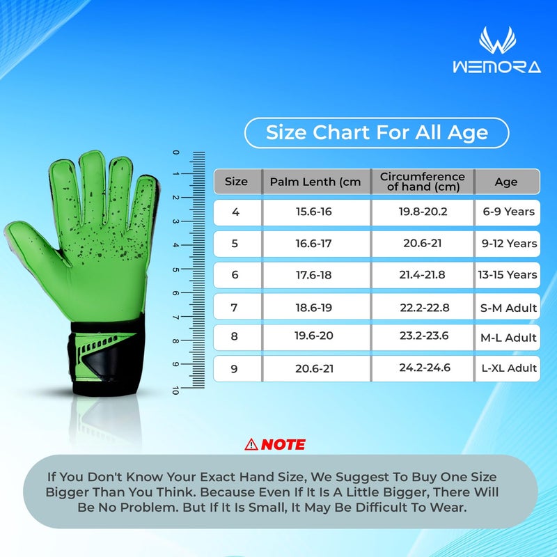 WEMORA Soccer Goalie Gloves Fingersave for Kids Youth Adults with 7.5MM Strong Grip Palm Flexible Finger Spines Goalkeeper Gloves (Green, Size 7 Suitable for Size S-M Adult, Ambidextrous) - Image 5