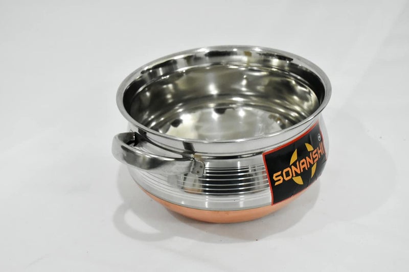 Sonanshi Sonanshi Stainless Steel Copper Bottom with Handle Handi/Pot Biryani Punjabi Handi 3 Pieces Set (0.75 L+1.5 L+2.5 L)  - Image 5