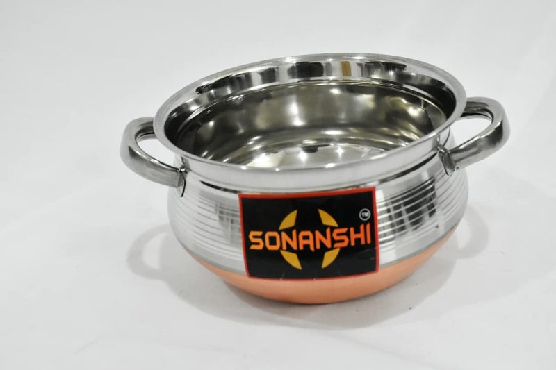 Sonanshi Sonanshi Stainless Steel Copper Bottom with Handle Handi/Pot Biryani Punjabi Handi 3 Pieces Set (0.75 L+1.5 L+2.5 L)  - Image 4