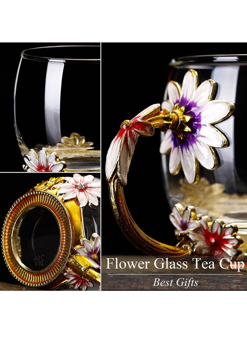 Qiccijoo - Qiccijoo Flower Glass Tea Cup with Spoon Set Coffee Mug，Gifts for Women，Elegant Valentines Day Gifts For Her Anniversary  Birthday - Image 1