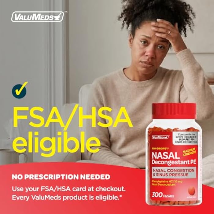 ValuMeds Nasal Decongestant PE Phenylephrine HCl 10mg Tablets (Bulk 300 Count) Non-Drowsy Sinus Pressure Relief & Nasal Congestion Relief, Stuffy Nose Decongestants for Adults | Compare to Sudafed PE - Image 4