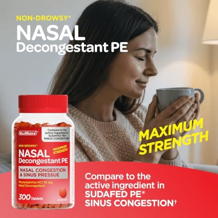 ValuMeds Nasal Decongestant PE Phenylephrine HCl 10mg Tablets (Bulk 300 Count) Non-Drowsy Sinus Pressure Relief & Nasal Congestion Relief, Stuffy Nose Decongestants for Adults | Compare to Sudafed PE - Image 2