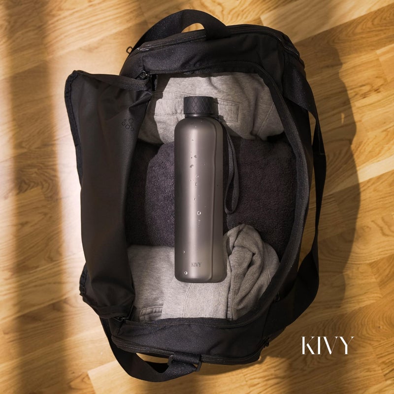 KIVY Slim Water Bottle 32oz [Lightweight & Shatterproof] Fits Backpack & Cupholder for Travel, Sports, School, Gym - Black water bottle no straw for Men - Screw top - Dishwasher Safe - Image 2