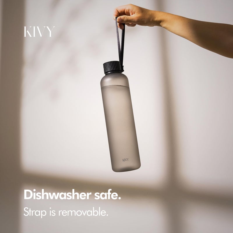 KIVY Slim Water Bottle 32oz [Lightweight & Shatterproof] Fits Backpack & Cupholder for Travel, Sports, School, Gym - Black water bottle no straw for Men - Screw top - Dishwasher Safe - Image 3