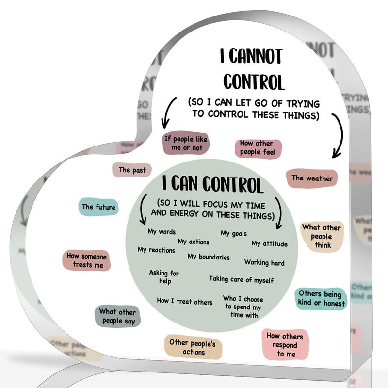 UBLURO Mental Health Decor, Decor for Therapy Office School Counselor Sign Things I Can Control Acrylic Heart Gifts, Therapist Office Art Decorations for Therapist Office Living Room Bedroom Desktop Gift - Image 1