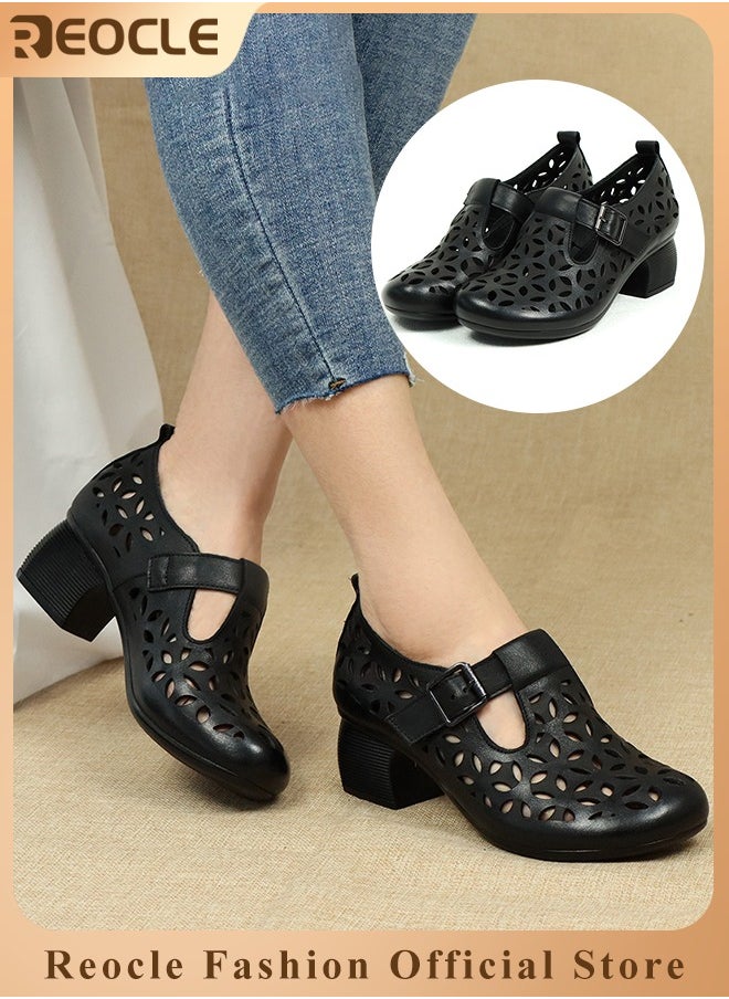 REOCLE - Women's Mules Sandals Slip on Casual Shoes Comfortable Closed Toe Dressy Wedge Mule Breathable Wedge Sandals Summer Sandals for Walking - Image 1