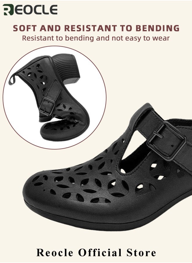 REOCLE - Women's Mules Sandals Slip on Casual Shoes Comfortable Closed Toe Dressy Wedge Mule Breathable Wedge Sandals Summer Sandals for Walking - Image 1
