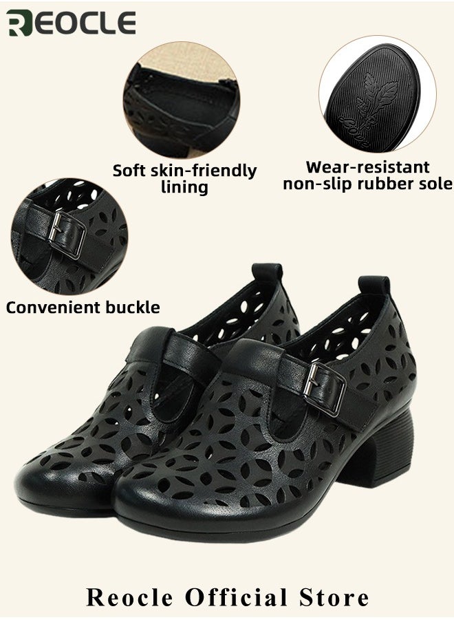 REOCLE - Women's Mules Sandals Slip on Casual Shoes Comfortable Closed Toe Dressy Wedge Mule Breathable Wedge Sandals Summer Sandals for Walking - Image 1