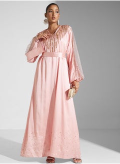 V-Neck Belted Dress