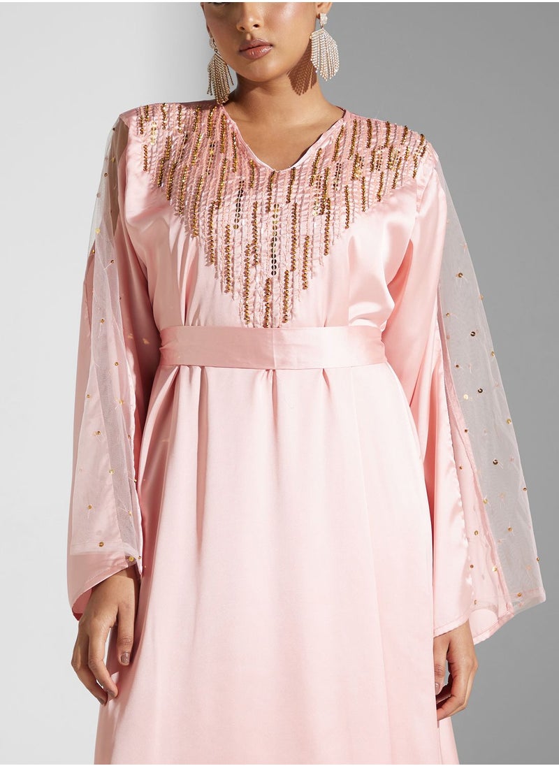 hayas closet - V-Neck Belted Dress - Image 1
