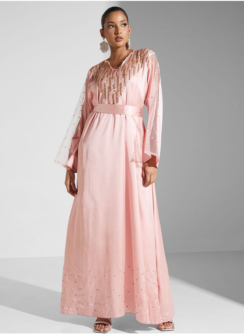 hayas closet - V-Neck Belted Dress - Image 1