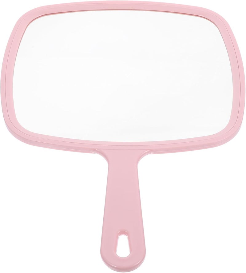 Handheld Portable Makeup Mirror with Handle, Pink Plastic Cosmetic Mirror for Women, Travel-Friendly Personal Beauty Accessory - Image 1