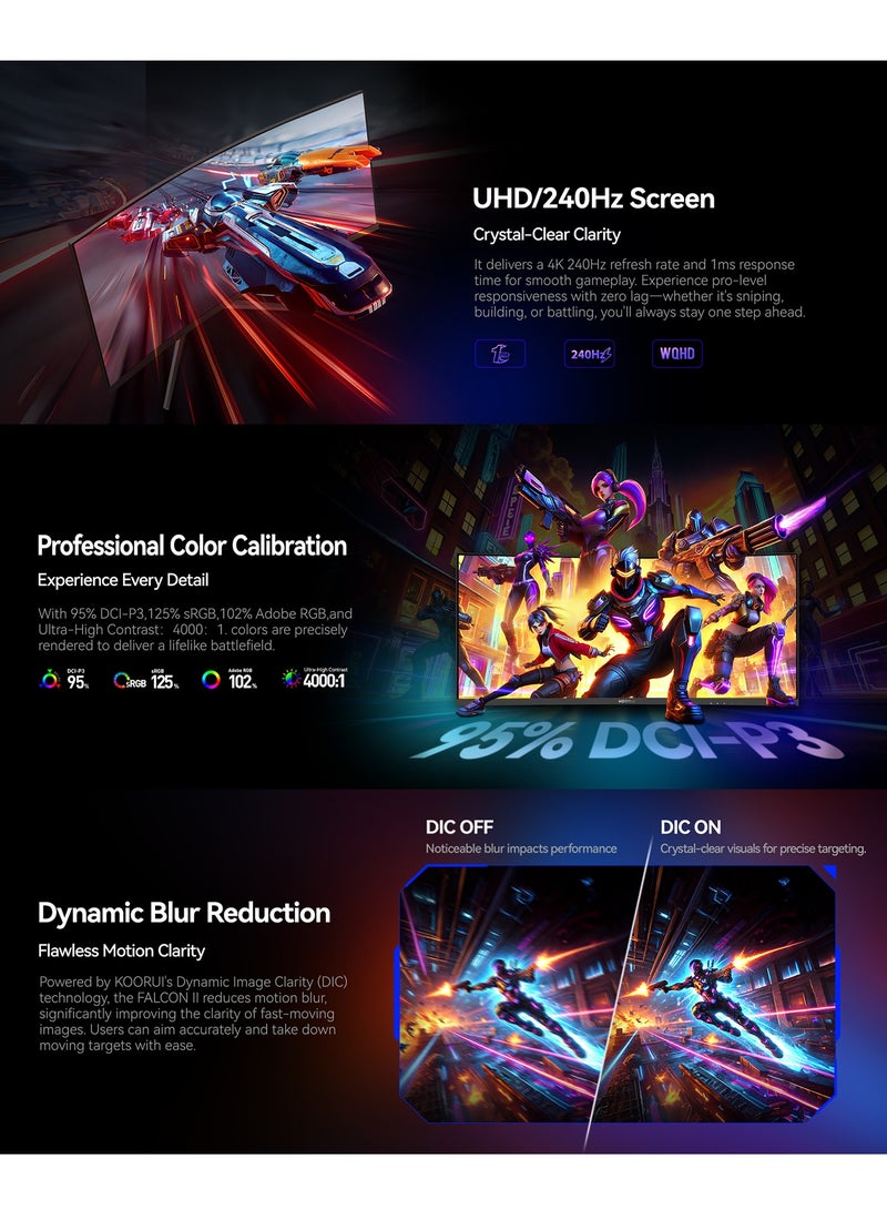 KOORUI 34-Inch Curved Ultrawide Gaming Monitor | WQHD 3440×1440 VA Panel, 240Hz, 1ms MPRT, HDR400, 1500R Curvature, Adaptive Sync, 2× HDMI 2.0 & DP 1.4, VESA Mountable G3441XC - Image 3