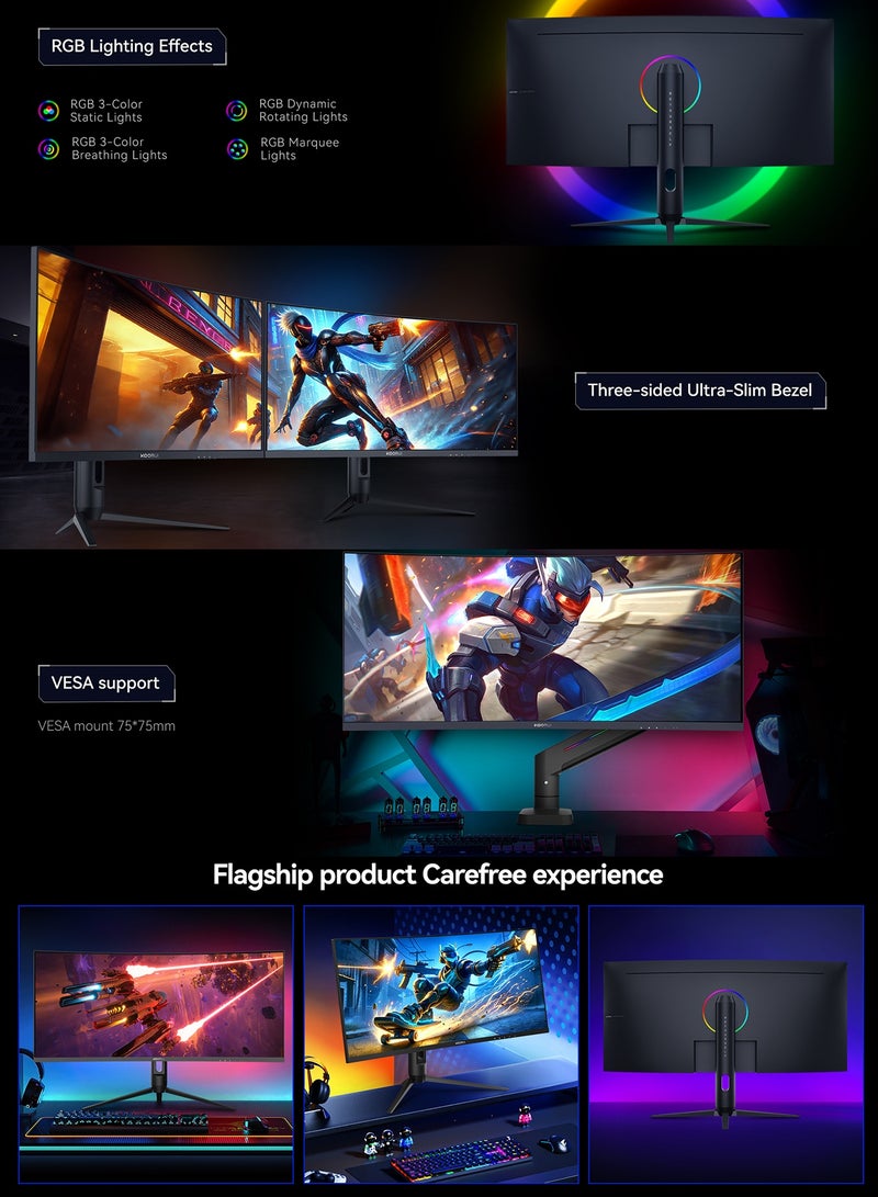 KOORUI 34-Inch Curved Ultrawide Gaming Monitor | WQHD 3440×1440 VA Panel, 240Hz, 1ms MPRT, HDR400, 1500R Curvature, Adaptive Sync, 2× HDMI 2.0 & DP 1.4, VESA Mountable G3441XC - Image 5