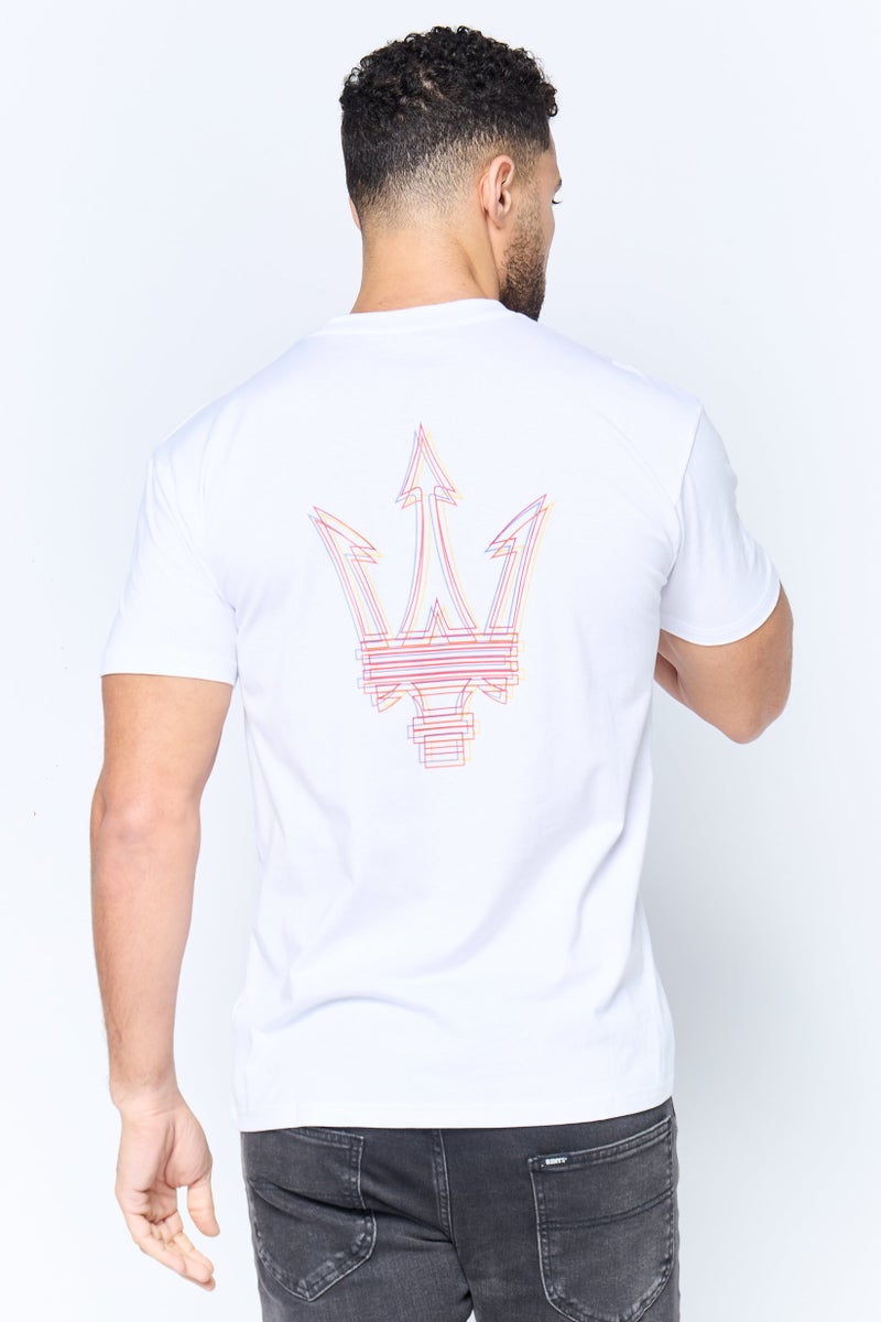 Maserati تي شيرت رجالي بأكمام قصيرة وياقة دائرية بشعار العلامة التجارية، أبيض - Image 2