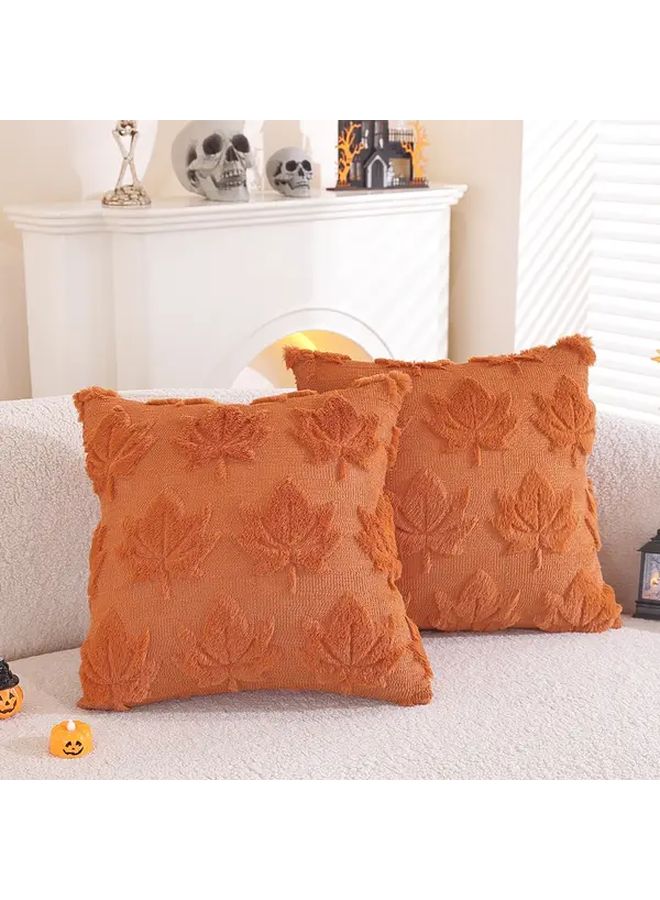 Rust Red Maple Leaf Pillow Cover 18x18 Inch Faux Fur Farmhouse Autumn Decor - Image 1