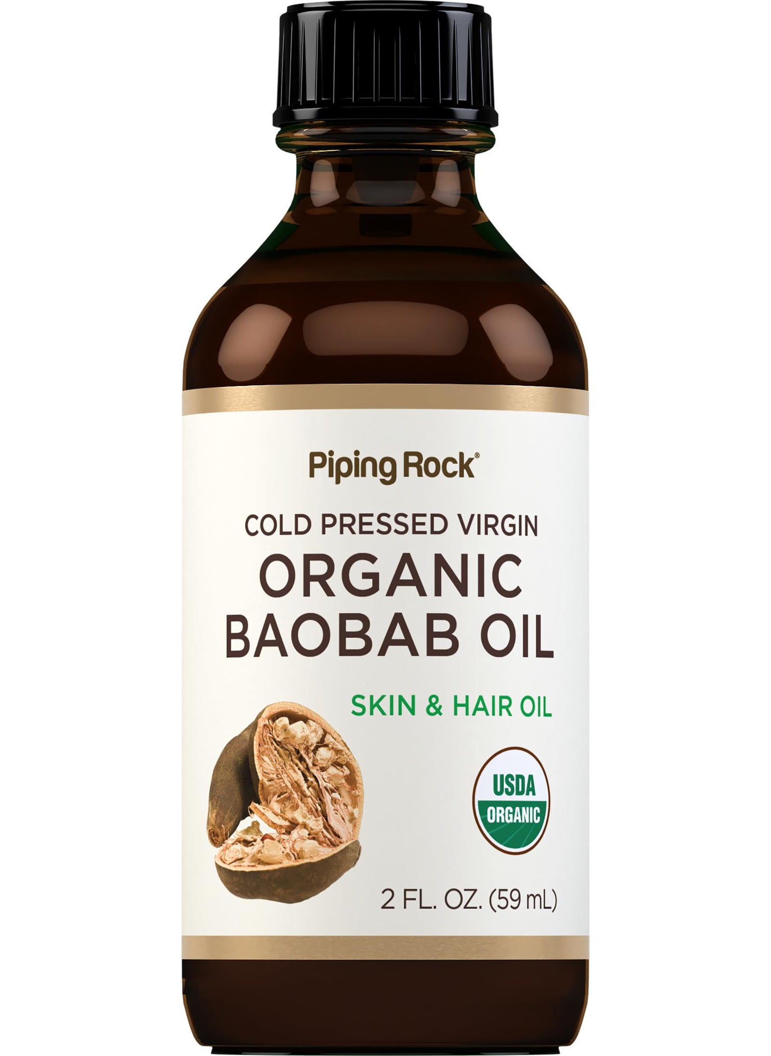 Piping Rock - Piping Rock Baobab Oil Organic | 2 fl oz | For Hair, Skin, and Face | Cold Pressed Virgin - Image 1