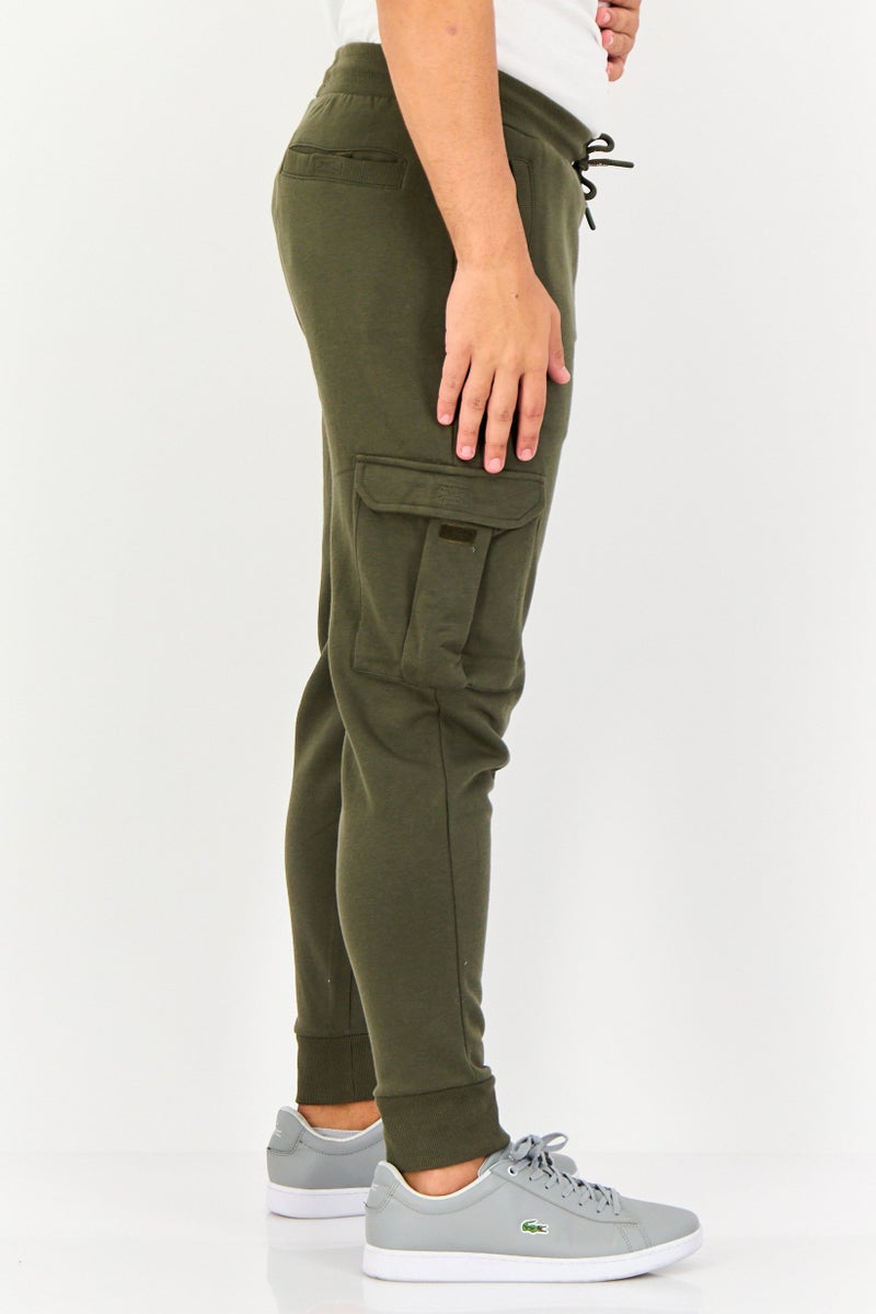 Threadbare Men Regular Fit Brand Logo Cargo Pants, Olive - Image 4