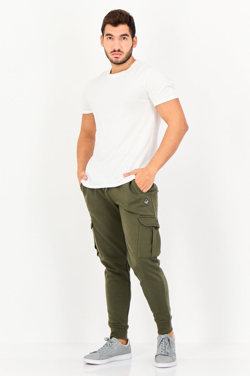 Threadbare Men Regular Fit Brand Logo Cargo Pants, Olive - Image 3