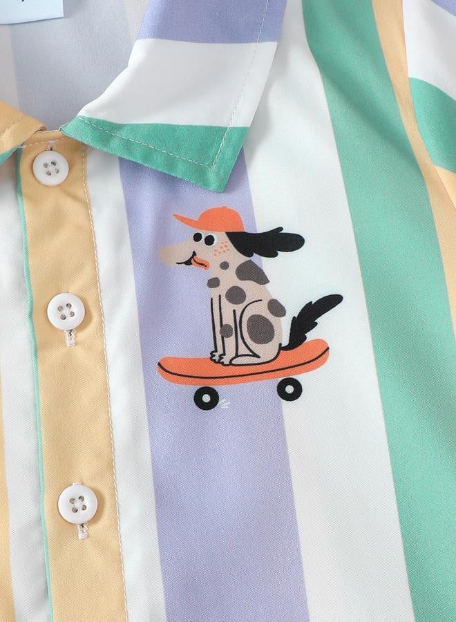 Take Two Boys Striped Button Front T-Shirt and Shorts Set - Image 5