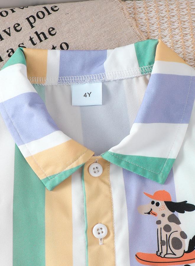 Take Two Boys Striped Button Front T-Shirt and Shorts Set - Image 4