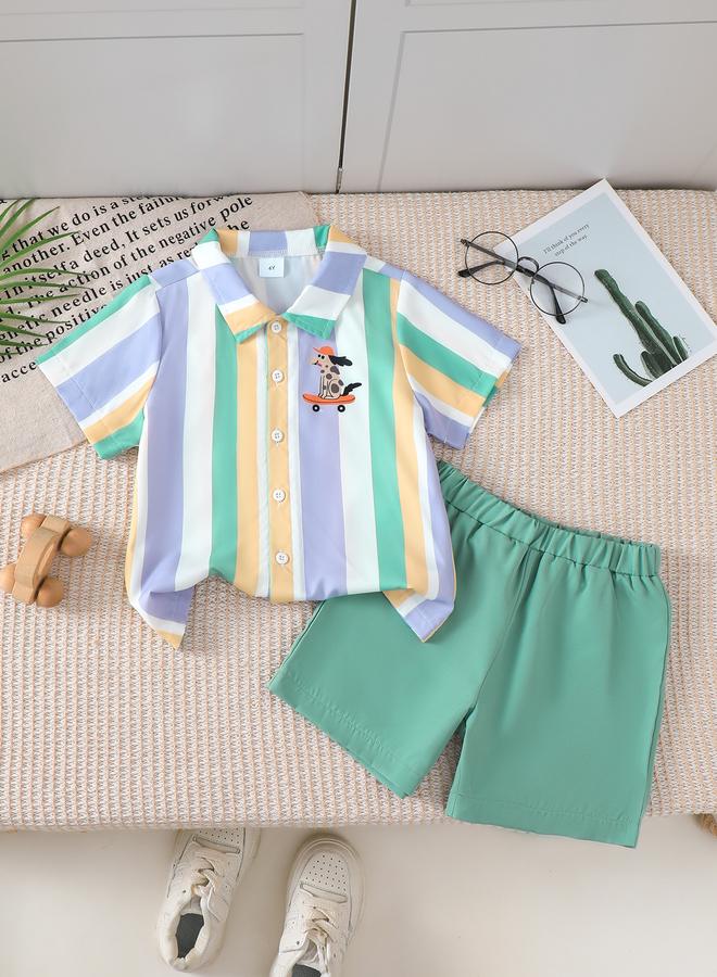 Take Two Boys Striped Button Front T-Shirt and Shorts Set - Image 1