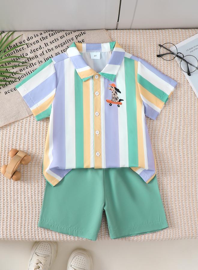 Take Two Boys Striped Button Front T-Shirt and Shorts Set - Image 3