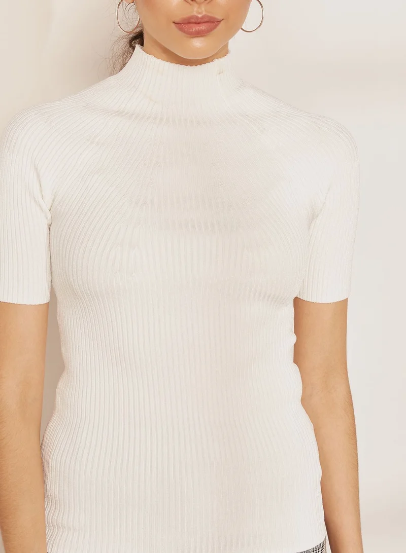 REISS Lina Short Sleeve High Neck Top