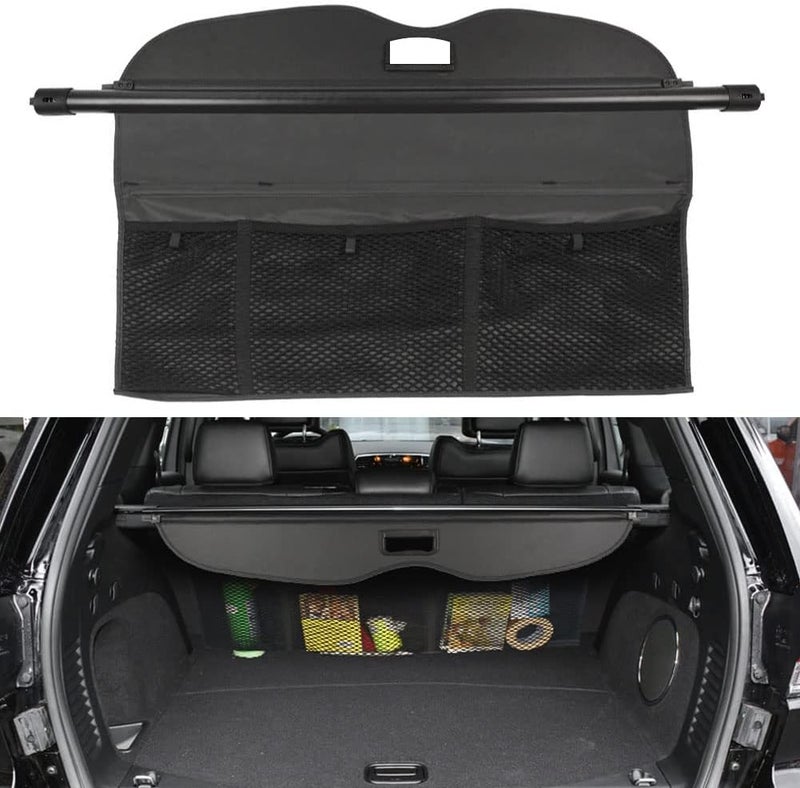 BOPARAUTO Cargo Cover for Jeep Grand Cherokee Accessories With Mesh Organizer 2011-2020 2021 Rear Trunk Shade Cover（Not fit for 2021 Winter-2022 for grand Cherokee L ） - Image 1