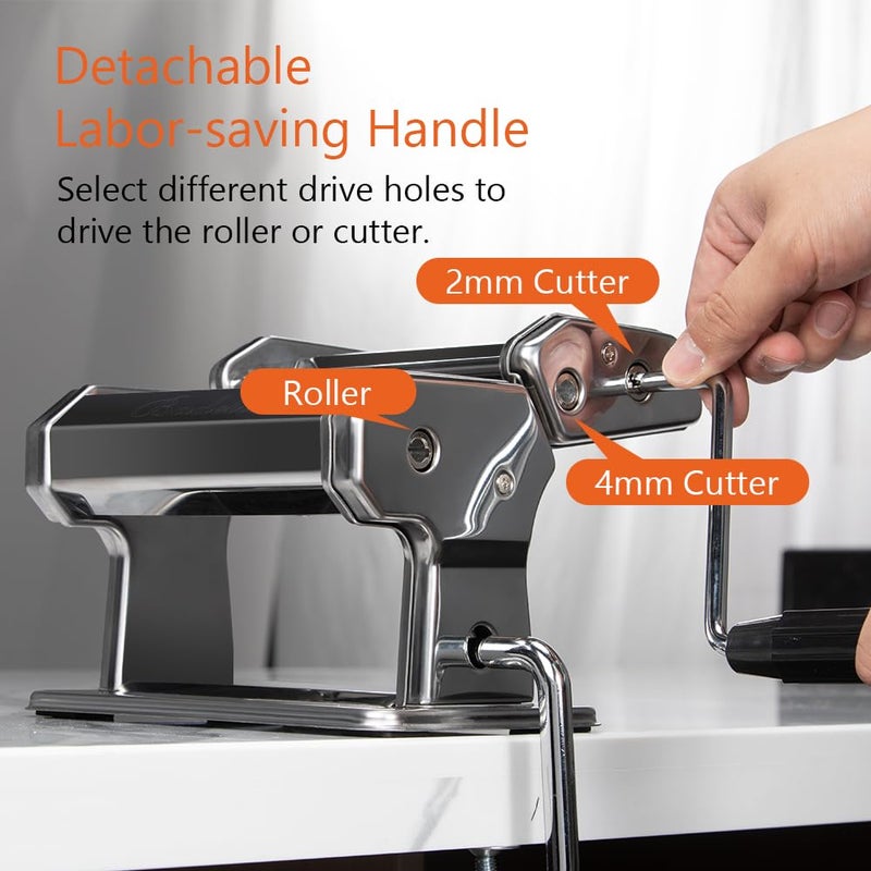 Badelite Pasta Maker Machine 150 Manual Pasta Machine with Roller Cutter Adjustable 9 Thickness 2 Width Hand Crank Noodles Maker for Spaghetti Fettuccini Lasagna - Image 5