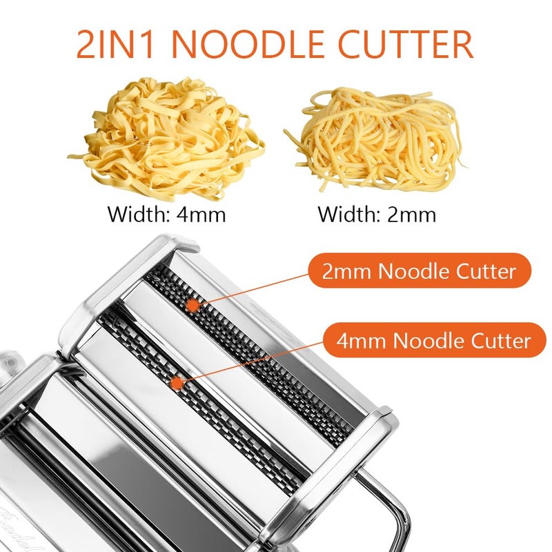 Badelite Pasta Maker Machine 150 Manual Pasta Machine with Roller Cutter Adjustable 9 Thickness 2 Width Hand Crank Noodles Maker for Spaghetti Fettuccini Lasagna - Image 2