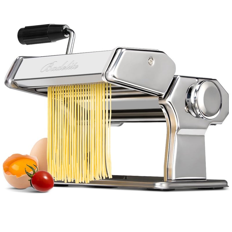 Badelite Pasta Maker Machine 150 Manual Pasta Machine with Roller Cutter Adjustable 9 Thickness 2 Width Hand Crank Noodles Maker for Spaghetti Fettuccini Lasagna - Image 1