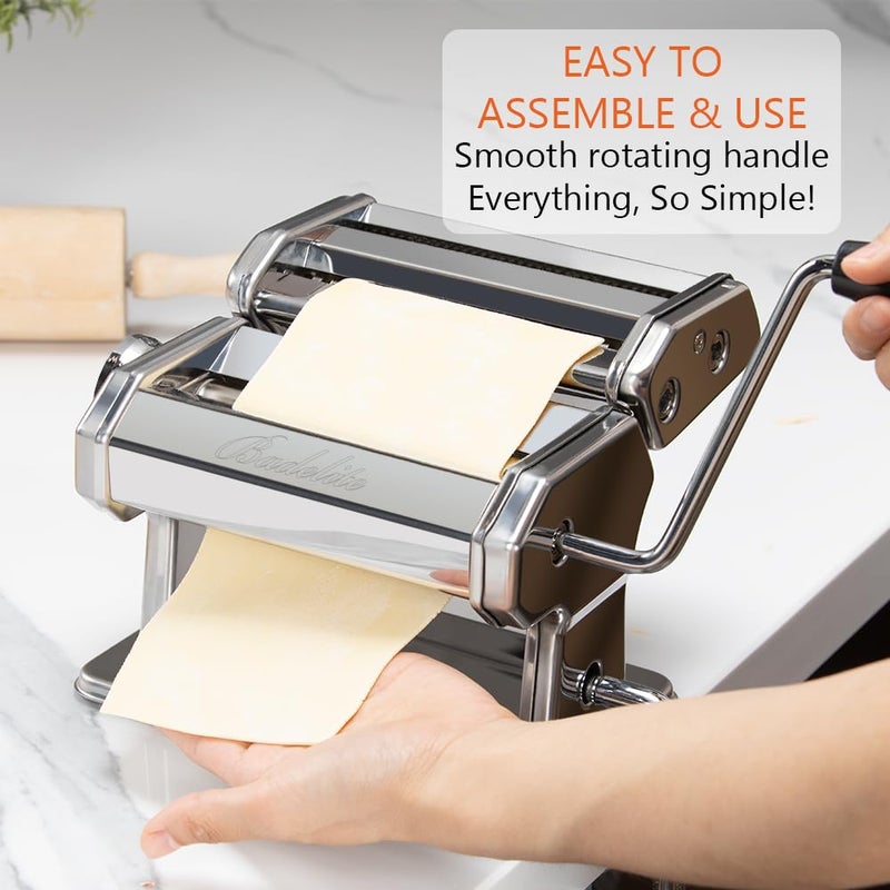 Badelite Pasta Maker Machine 150 Manual Pasta Machine with Roller Cutter Adjustable 9 Thickness 2 Width Hand Crank Noodles Maker for Spaghetti Fettuccini Lasagna - Image 4