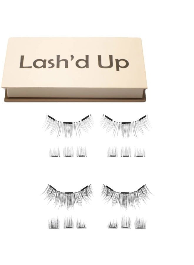 Lash'd Up (2 Pairs) Dual Magnetic Eyelashes Natural Look Full Lashes with Anchors, No Magnetic Liner Needed (The Natural Duo, 3 Magnets, Complete Kit) - Image 1
