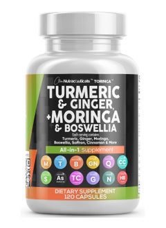 Turmeric Moringa Supplement | Ginger Boswellia Saffron - Supplement for Women and Men with Ceylon Cinnamon, Tart Cherry, Quercetin Garlic Nettle Holy Basil - 1Pack
