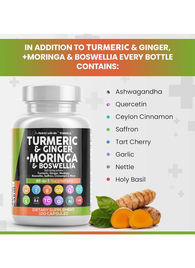 Clean Nutraceuticals - Turmeric Moringa Supplement | Ginger Boswellia Saffron - Supplement for Women and Men with Ceylon Cinnamon, Tart Cherry, Quercetin Garlic Nettle Holy Basil - 1Pack - Image 1