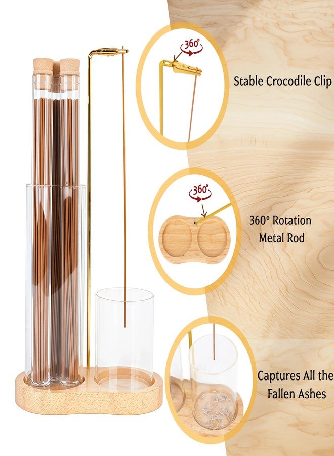 Fving Incense Holder with Ash Catcher,2 in 1 Incense Burner for Sticks,Wooden Anti-ash Incense Stand Set with 3 Acrylic Tubes Birthday Gift for Women Mother Girl Friend Meditation Yoga Spa Home Office - Image 2