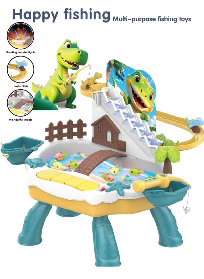 Fishing Game Toy Electric,Dinosaur theme Fishing toy set, Situational simulation toysmagnetic animal track, lighting, music, water play, fishing platform Preschool Educational Fine Motor Skills for 3 4 5 Years Old Boys Girls - Image 1