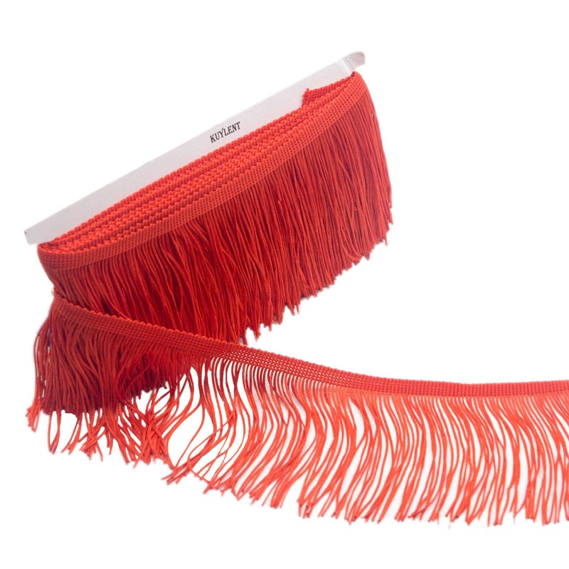 KUYLENT 65 Yard 4 Inches Polyester Fringe Trim Lace Tassel Fringe Trimming for Latin Dress Stage Clothes Lamp Shade Decoration DIY Red