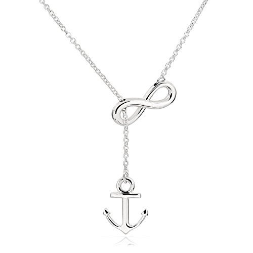 ELBLUVF Stainless steel Anchor Infinity Y Shaped Lariat Style Necklace 18inch For Women (White gold color) - Image 1