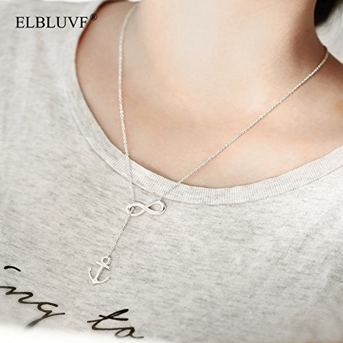 ELBLUVF Stainless steel Anchor Infinity Y Shaped Lariat Style Necklace 18inch For Women (White gold color) - Image 3