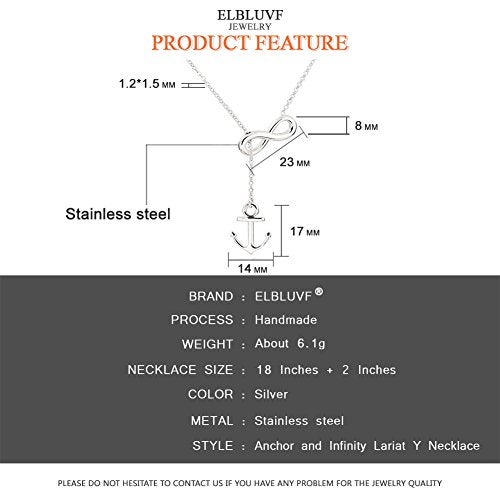 ELBLUVF Stainless steel Anchor Infinity Y Shaped Lariat Style Necklace 18inch For Women (White gold color) - Image 4