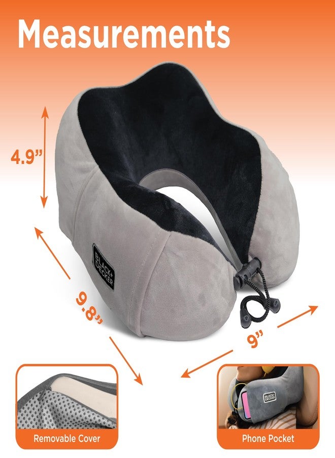 BLACK+DECKER Memory Foam Neck Pillow with Phone Pocket - Travel Pillow for Airplane, Car & Train - Ergonomic Neck Support, Washable Cover, Universal Fit,Black - Image 5