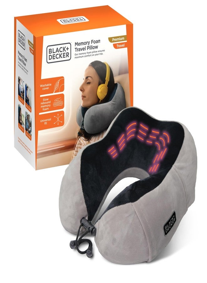 BLACK+DECKER Memory Foam Neck Pillow with Phone Pocket - Travel Pillow for Airplane, Car & Train - Ergonomic Neck Support, Washable Cover, Universal Fit,Black - Image 1