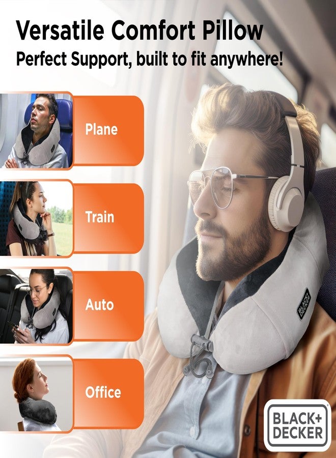 BLACK+DECKER Memory Foam Neck Pillow with Phone Pocket - Travel Pillow for Airplane, Car & Train - Ergonomic Neck Support, Washable Cover, Universal Fit,Black - Image 3