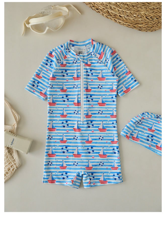 New Children's Swimsuit One-piece Quick-dry Cartoon Boys And Girls One-piece Anti-exposure Hot Spring Swimwear Stock