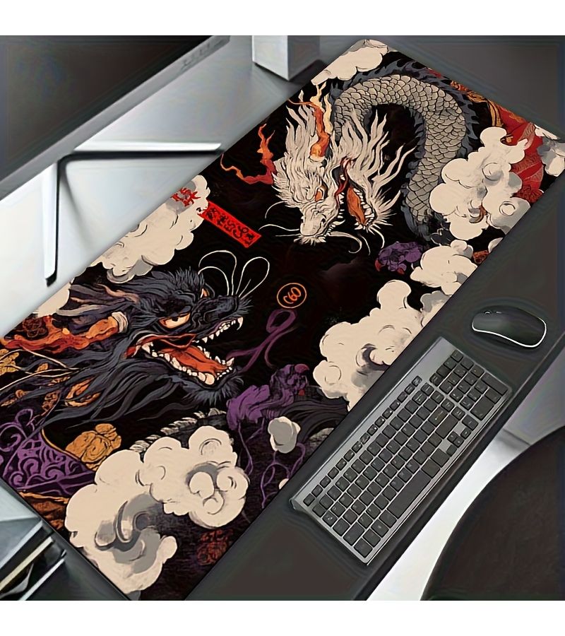 لوحة فأر بلون أحمر غامق غير قابل للانزلاق على شكل تنين بحجم 40×90 سم لسطح مكتب آسيوي - Image 4