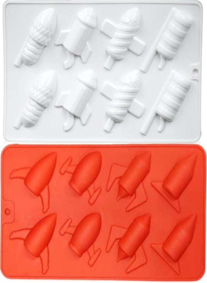 Bake House Silicone 8 Cavity 4 differnt and 8 Cavity Diwali Flying Rocket Diwali Rockets Shape Silicon Mold/Mould for Ice Cake Chocolate Butter Decoration Jelly Tray Bakeware Pack of 2 (Random Color) - Image 1