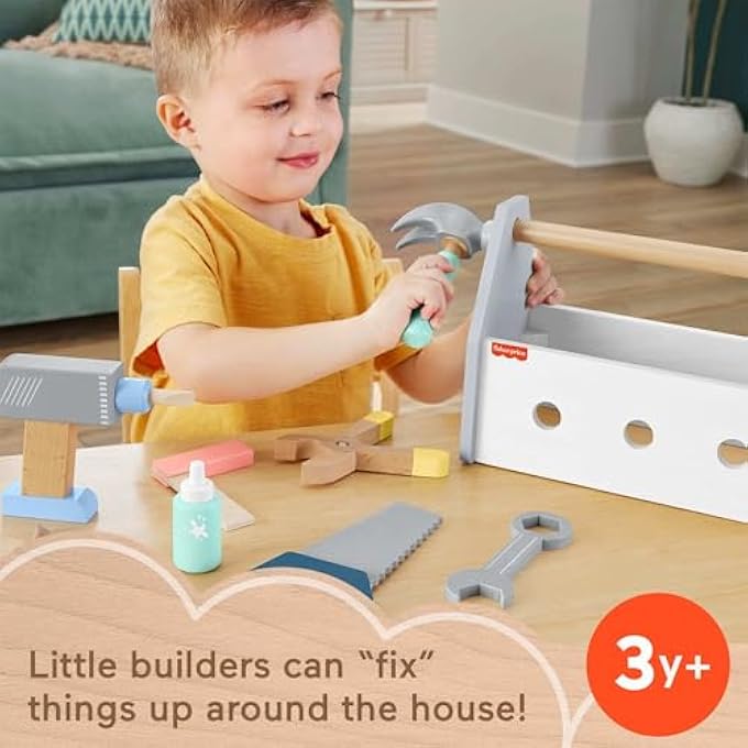 PRETEND PLAYSET WOODEN TOOL BOX WITH TOY DRILL, 9 WOOD PIECES FOR PRESCHOOL KIDS AGES 3+ YEARS - Image 4